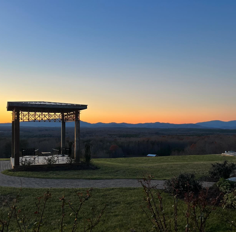 Gazebo and sunset over the Blue Ridge